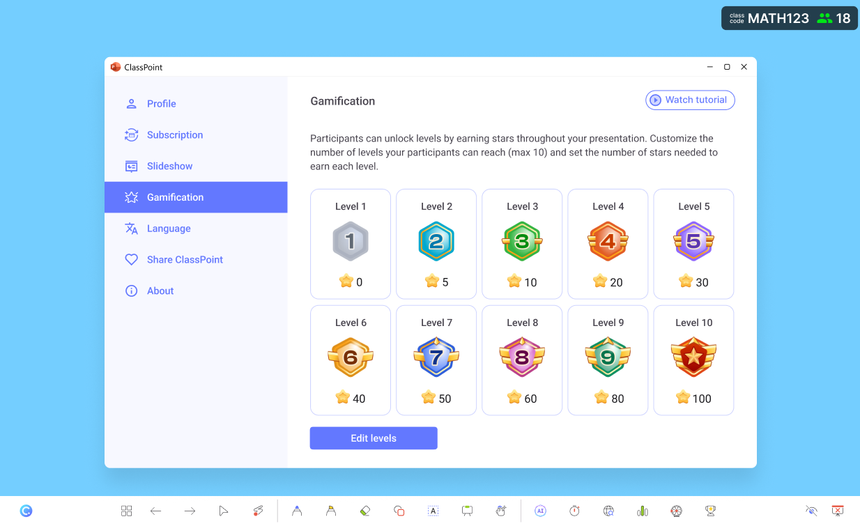 Levels and badges in ClassPoint