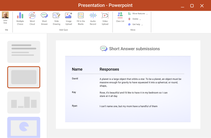 Add short answer submissions as slides